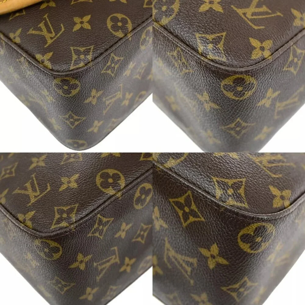 LOUIS VUITTON Logo Looping GM Shoulder Bag Monogram Leather Brown